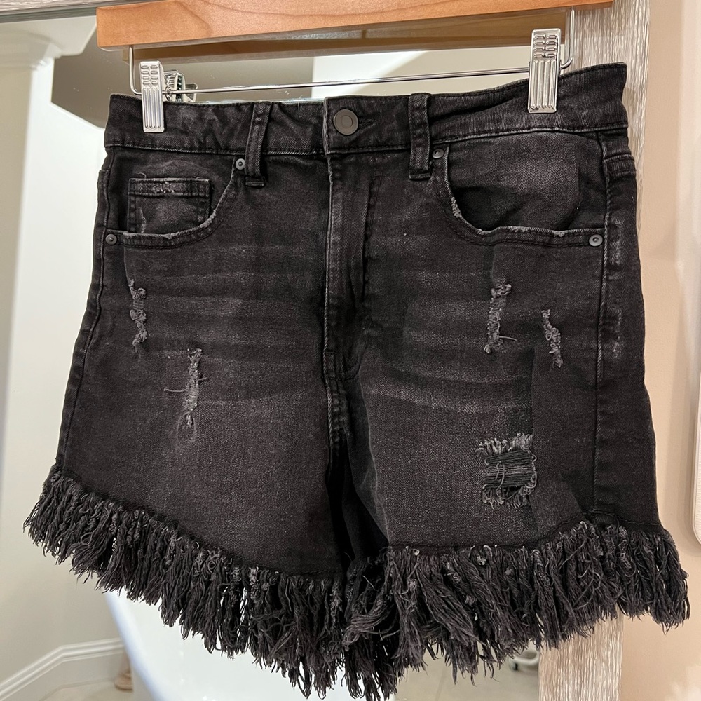 Frayed Black Jean Shorts